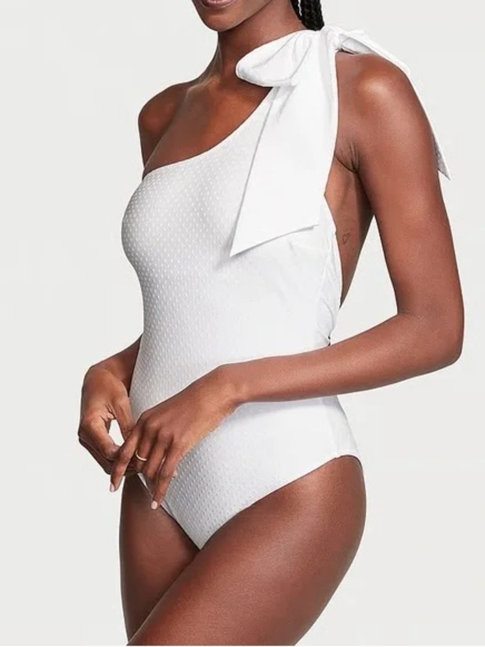 Victoria Secret One-Shoulder White Tie-Shoulder Swimsuit